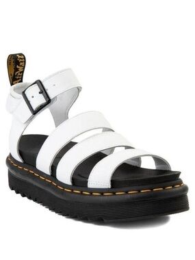 Dr. Martens White Leather Platform Strappy Sandals